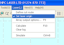 'Laser/Set laser origin'